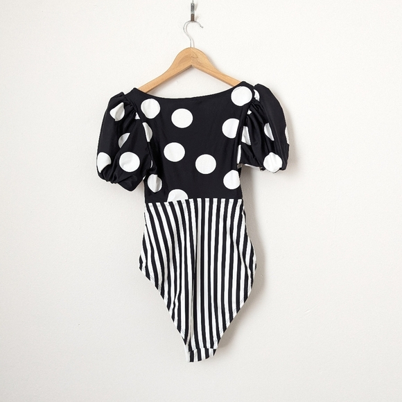 NWOT Tabitha Brown X Target Black White Polka Dot Stripe Puff Sleeve Swimsuit - Picture 6 of 7